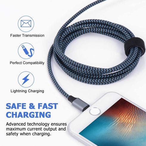 Sundix 3Pack 9ft Nylon Braided iPhone Charger Cable, Compatible with iPhone 14/13/12/11/XS/XR/8/7 and More.