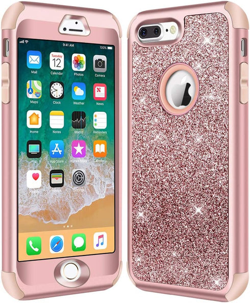 Hython Case for iPhone 8 Plus, iPhone 7 Plus, Heavy Duty Defender Protective Bling Glitter Sparkle Hard Shell Hybrid