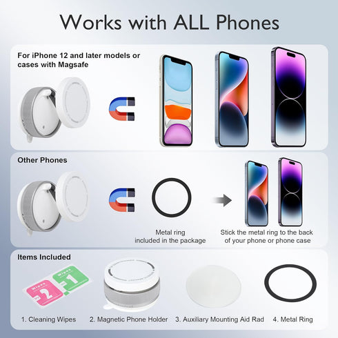 CornrStr 17, 16, 15 Shower Mirror Phone Holder Magsafe Compatible - Instant Suction Reusable Mirror Phone Holder