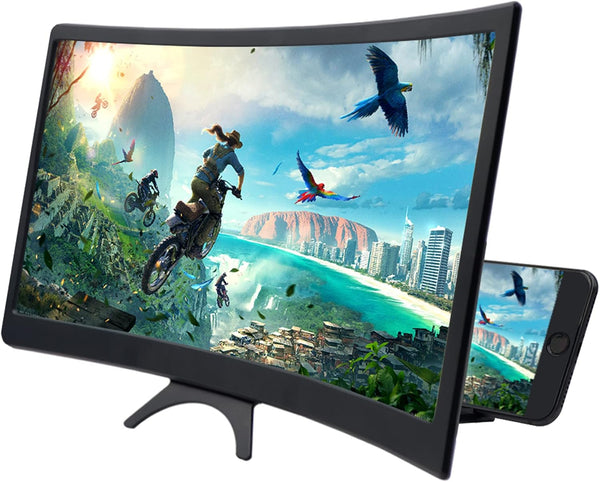 12 Inch 3D Curved HD Phone Screen Amplifier, Foldable Phone Holder for All Smartphones
