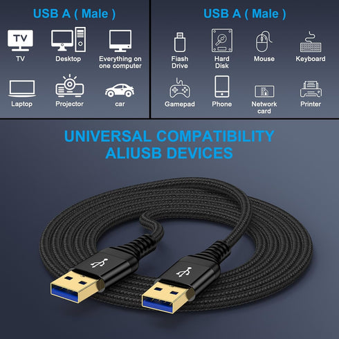 3.0 6 Bar,Monitor,USB3.0 Hub,Projector,Set USB A to A, FT, Male to Male Cable Double End USB Cord Data Transfer Cord