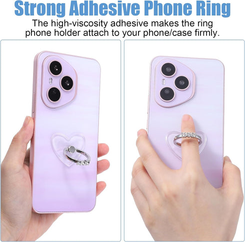 Sorcristy 2 Pack 360 Transparent Phone Ring Holder Grip, Rotation Finger Phone Stand with Diamonds, Adjustable Anti