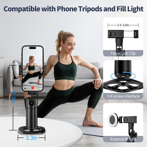 Stjiatu 360 Auto Face Tracking Tripod Rotation iPhone Desk Stand. Cell Phone Photo Vlogging Kit with Remote & Gesture