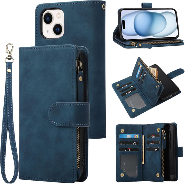 RANYOK Wallet Case for iPhone 15 (6.1 inch), RFID Blocking Credit Card Holder, Premium PU Leather Flip Folio Case