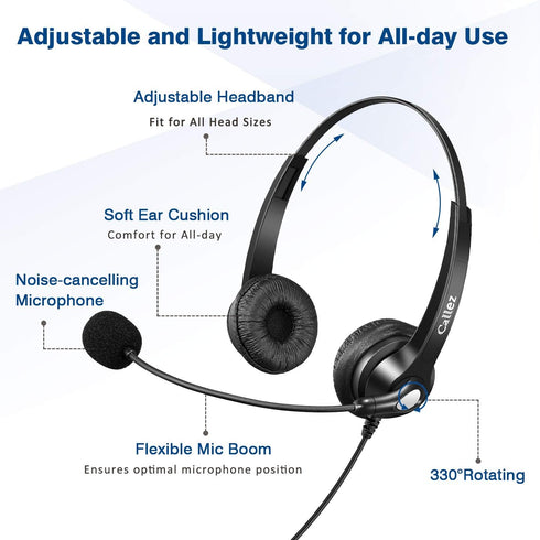 USB Headset with Microphone, Noise Cancelling & Audio Controls, Stereo Computer Headphones for Office