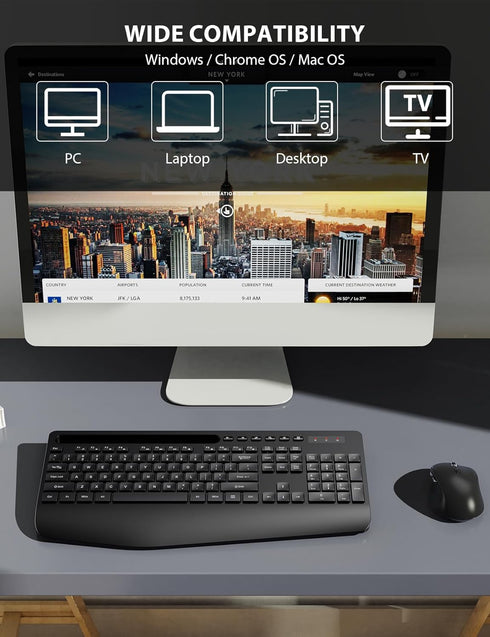 Wireless Keyboard and Mouse Combo - Trueque Ergonomic Full-Sized Keyboard with Wrist Rest, Phone Holder, Silent 2.4GHz
