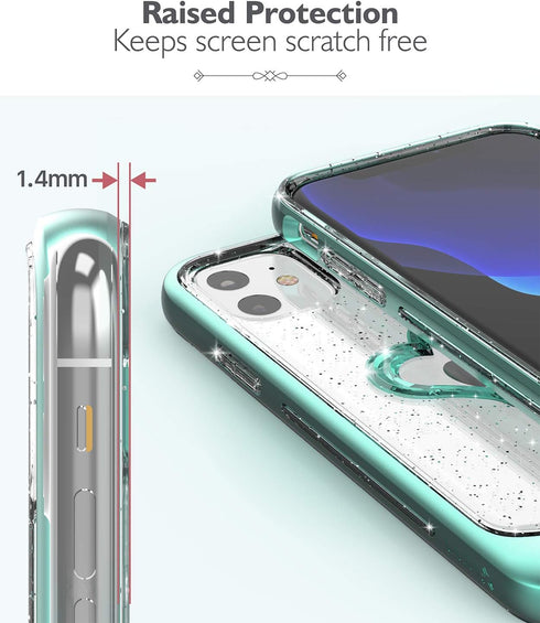 VENA vLove Teal Glitter Clear Case, Compatible with Apple iPhone 11 (6.1"-inch 2019), Heart Shape Dual Layer