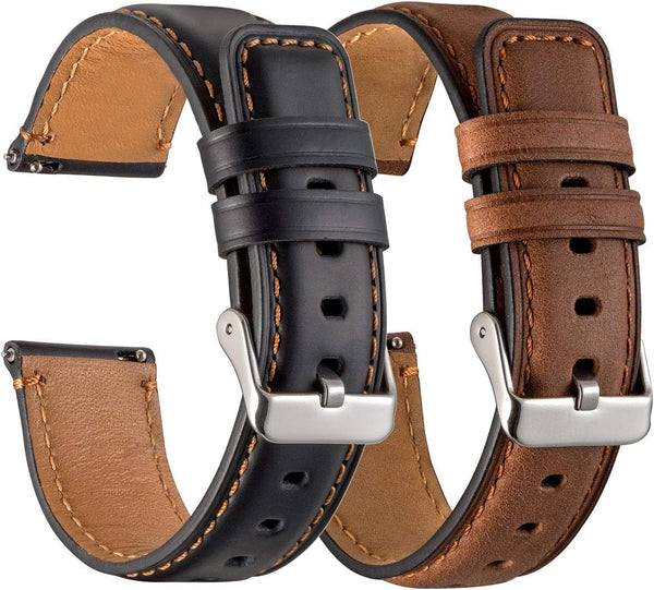 Galaxy Watch 3 45mm Bands 2 Pack, Compatible with Samsung Band, 22mm Leather, Quick Release Smart Straps (Black+Brown)