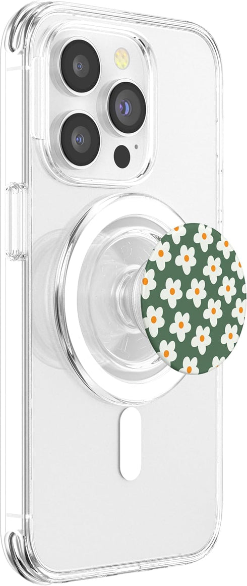 Retro 60s Flower Vintage Floral Pattern Sage Green Groovy PopSockets MagSafe PopGrip for iPhone