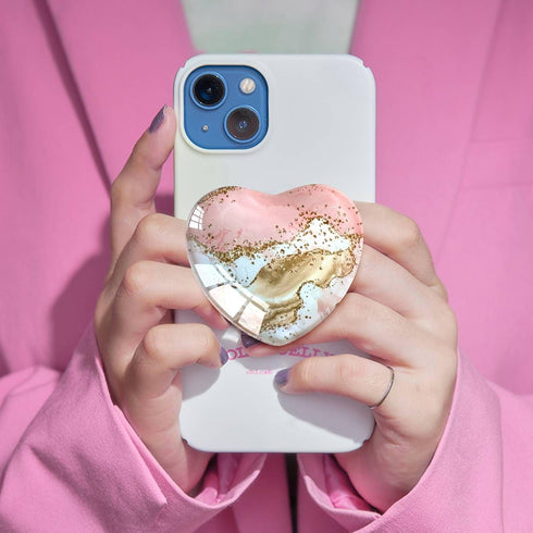 Ksadiye Expandiing Moblile Cell Phone Grip Heart Shape Glass Holder for Smartphones, Cellphone Collapsible StandPink