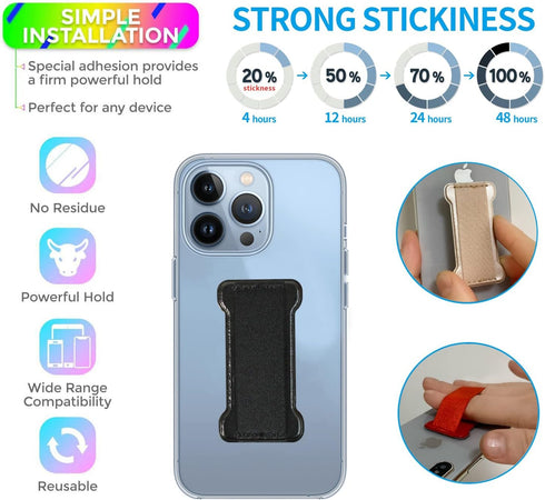 Universal Finger Strap Phone Grip Holder for Hand, Compatible with Most Smartphones (PU Black) - 2Pack Finger Selfie