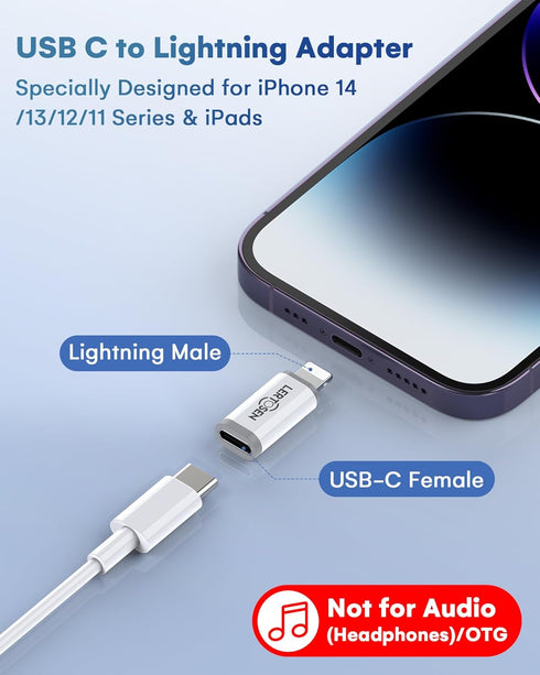 USB C Female to Lightning Male Adapter (4 Pack), Support Fast Charging & Data Sync, USB Type C to Lightning Adapter for