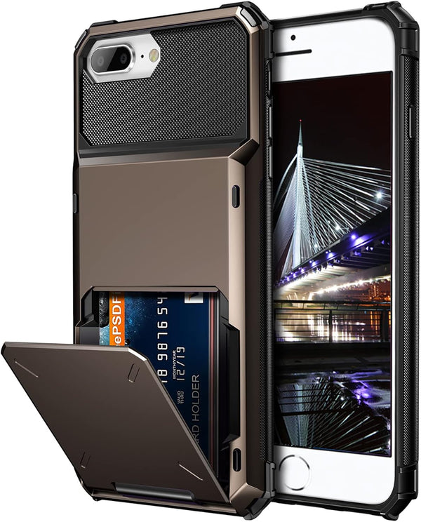 Vofolen iPhone 8 Plus Case - Rugged TPU Dual Layer Wallet with Card Holder & ID Slot, Scratch Resistant, Gun Color.
