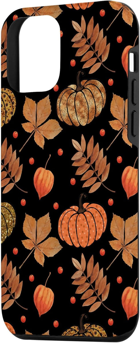 iPhone 12 mini Case - Fall Leaves and Pumpkins Pattern Halloween Autumn Gifts