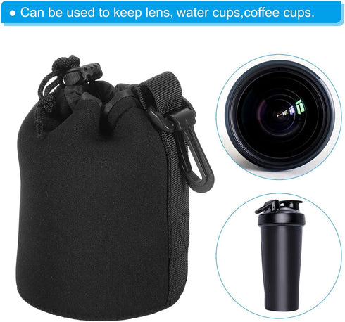 PATIKIL Camera Lens Bag, 3 Pcs Drawstring Lens Pouch (3.5" ID x 5.5" H) with Thick Protective Neoprene, Lens Case for