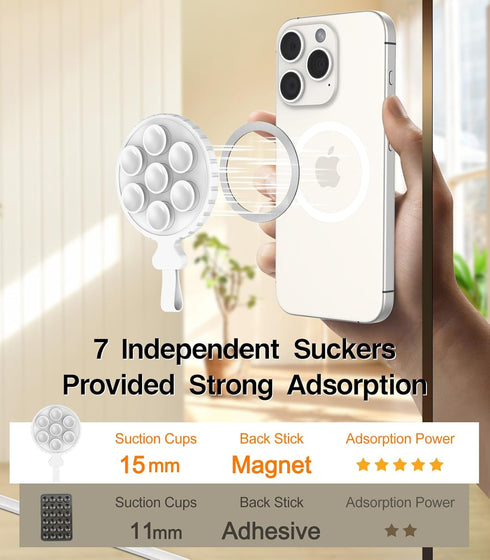 Suction Cup Phone Case Mount, Magnetic Grip Holder with Silicone Loop for iPhone/Samsung/Google, Hands-Free for