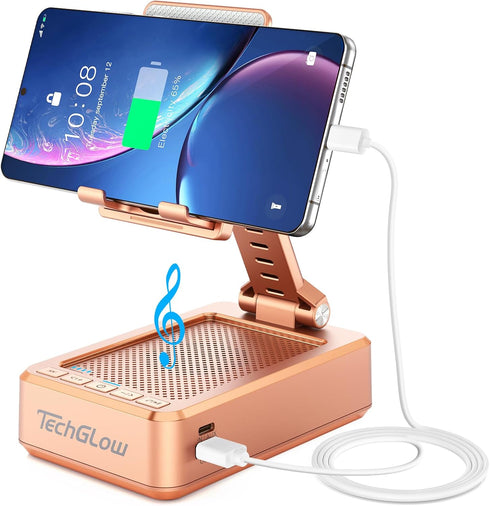 TechGlow Gifts for Men Women Foldable Cellphone Stand with Bluetooth Speaker and Charging