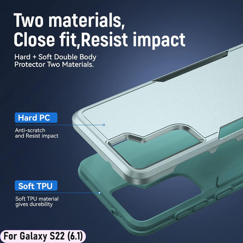 LMDAMZ Galaxy S22 Rugged Shock Resistant Case (6.1") with Magnetic Car Mount & 2 HD Tempered Glass Protectors (Green)