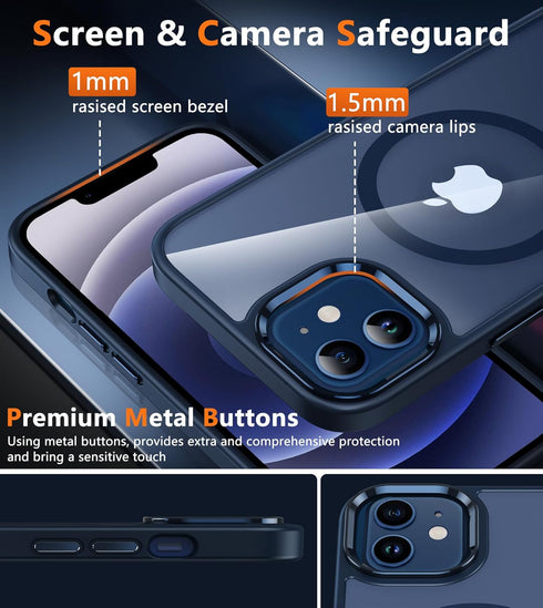 FNTCASE iPhone 12 Clear Case, Magnetic Military Grade Drop Protection, Rugged Shockproof Bumper Cover