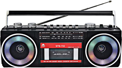 WISCENT Retro 80's Cassette Player Recorder with AM/FM/SW Radio, Bluetooth Boombox, USB, Built-in