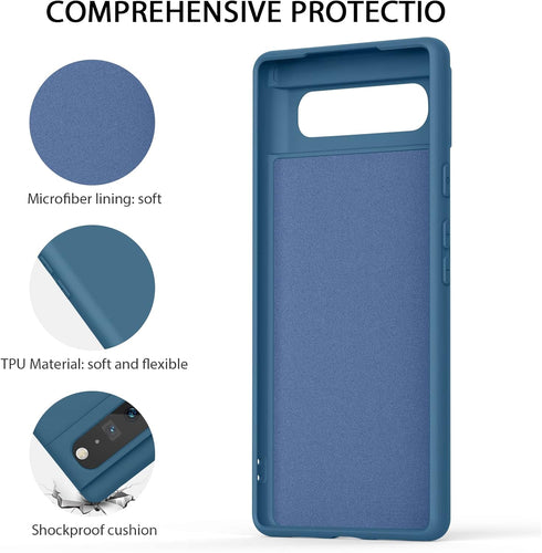 Silicone Phone Case for Google Pixel 6, Soft Protective Anti-Scratch Shockproof Cover for Women Men Dark Blue