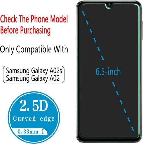 HPTech (2 Pack) Tempered Glass Screen Protector for Samsung Galaxy A02s / Galaxy A02 - Touch Sensitive, Easy Install