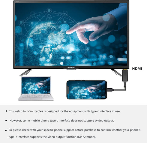 USB C to HDMI Cable, 6Ft Phone to TV Adapter, 4K Display & Charging for Macbook Pro/iPad Pro/Laptop