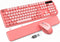 Wireless Keyboard and Mouse Combo, Cute Typewriter Keyboard with Detachable Wrist Rest, Retro Round Keycaps