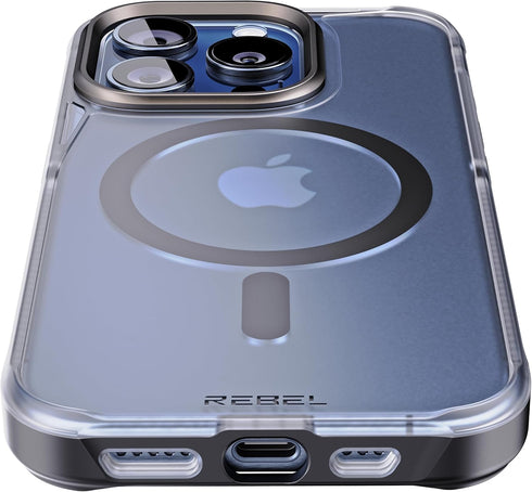 REBEL Clear Case for iPhone 15 Pro, Frosted Series Gen-5, Strong MagSafe Compatible, Protective Shockproof Bumpers