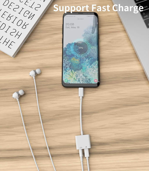 USB C to 3.5mm Headphone Charger Adapter, Type C Earphone Jack AUX Dongle Audio Fast Charging Cable for Samsung Galaxy,