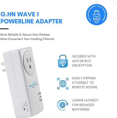 G.hn Powerline Ethernet Adapter, 1200 Mbps, Gigabit Port, Home Network Expander for Online Gaming, Video Streaming,