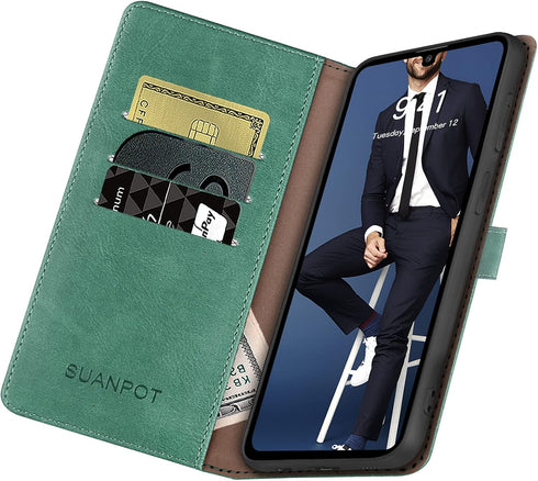 SUANPOT Samsung Galaxy S10+/S10 Plus Wallet Case, RFID Blocking Credit Card Holder, PU Leather Flip Folio Cover (Sea