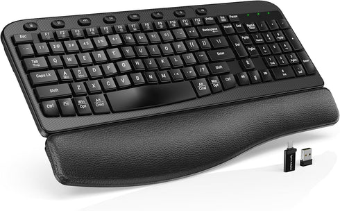 SABLUTE Wireless Keyboard, Ergonomic Wave Keyboards with Cushioned Wrist Rest, 2.4GHz USB Computer
