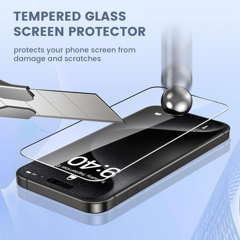 Maxdara 6 in 1 Screen Protector for iPhone 15 Pro Max (6.7 inch) - Front, Back & Camera Lens Protectors, Tempered Glass.