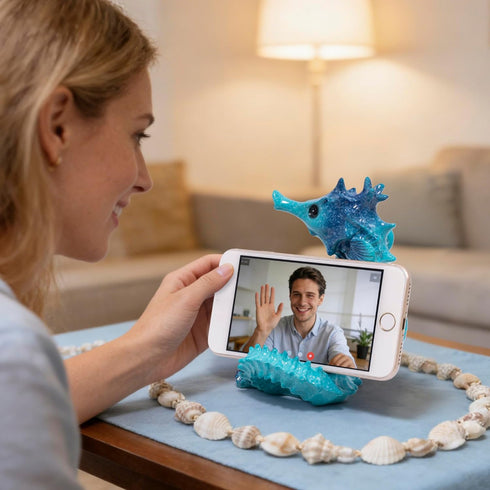 Hodao Cute Seahorse Phone Stand Holder for Desk Ocean & Animal Figurine Phone Holder Decoration Unique Gift