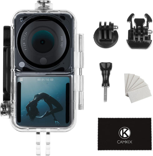 Camkix Waterproof Case Compatible with DJI Action 2 Power Combo or DJI Action 2 Dual-Screen Combo -Transparent - Protects Up to 147ft/45M Underwater - Clear Display - Diving, Skiing, Snorkeling Case