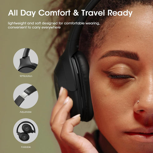 DOQAUS Bluetooth Over Ear Headphones, 70H Playtime, 3EQ Modes, HiFi Stereo Sound, Memory Foam Ear Cups for