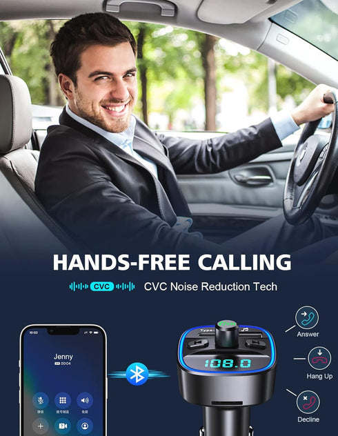 Bluetooth FM Transmitter for Car, 20W & QC 3.0 Quick Charging Adapter, Hands-Free Calling, Wireless FM Radio Receiver