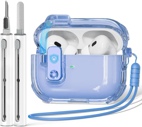 Inesore Clear Case for AirPods Pro 2nd Generation with Safety Lock, Magsafe One Click Open Function, Blue