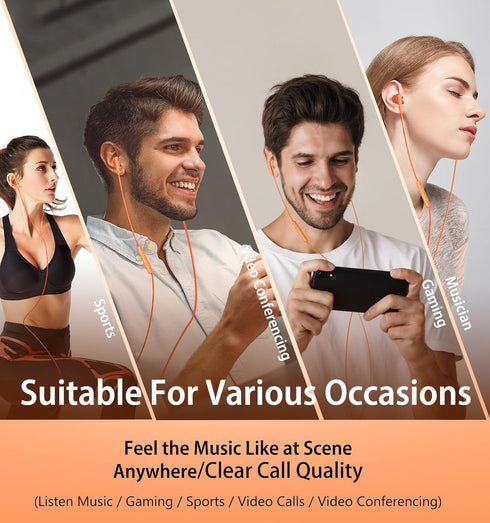 Wired Earbuds with Microphone, HiFi Stereo In-Ear Headphones, Compatible with iPhone, Android, 3.5mm Jack (Orange)