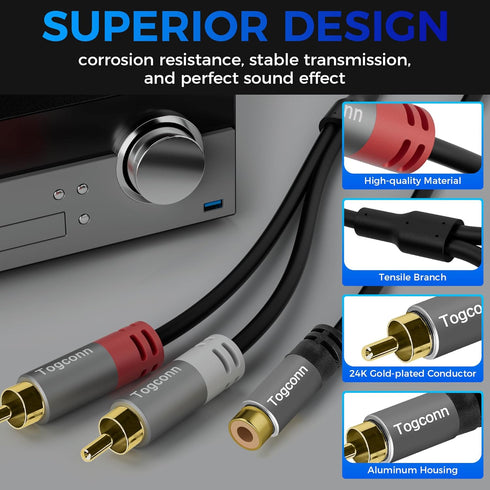 RCA Splitter Y-RCA Cable, 1 RCA Female to 2 RCA Male Audio Speaker Y Adapter, 0.6 Feet (2 Pack)