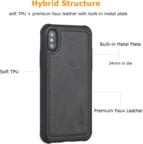 molzar MAG Series Case for iPhone Xs and iPhone X - Built-in Metal Plate for Magnetic Mount, Qi-Certified Chargers,