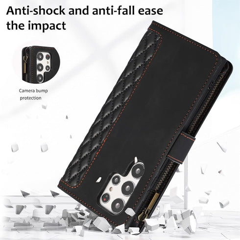 Asuwish Wallet Case for Samsung Galaxy S23 Ultra 5G - Black, 6.8", with Tempered Glass, Wrist Strap & Card Holder.