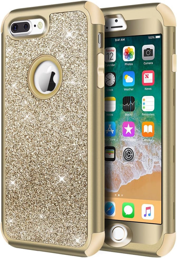 Hython Heavy Duty Defender Case for iPhone 8 Plus, iPhone 7 Plus, Bling Glitter Sparkle Hard Shell, Gold