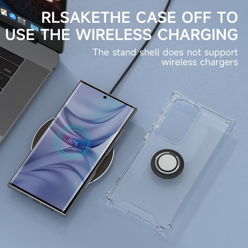 Galaxy S24 Ultra Case Clear with 360° Rotation Metal Ring Holder Stand, Soft TPU Bumper & Hard Protective Case for
