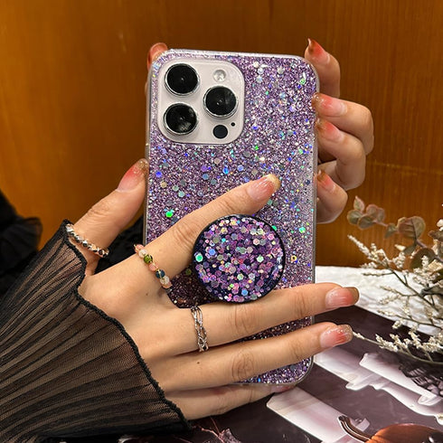 Case for iPhone 15 Pro Max Case Glitter Bling for Women Girls Sparkle Cover, with Ring Stand Holder Protective Case 6.7 inch (Pink)