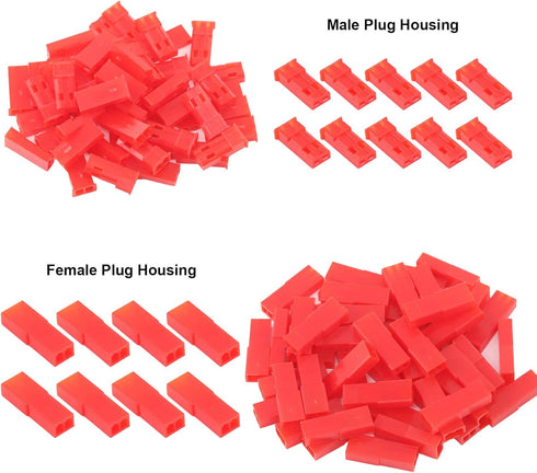 Hilitchi 300Pcs (50set) 2.54mm 2-Pin Female & Male Red Plug Housing Crimp Terminal Connector Kit Compatible with JST SYP