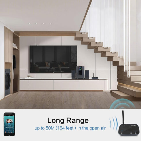 SIMOLIO Long Range Bluetooth Audio Adapter, HiFi Wireless Adapter for Home Stereo/Wired Speakers/Amplifier, Bluetooth