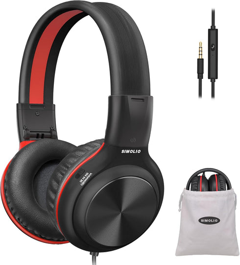 SIMOLIO Kids Wired Headphones with Microphone, Foldable Over Ear Headset for School Travel, Volume Limiter & Share