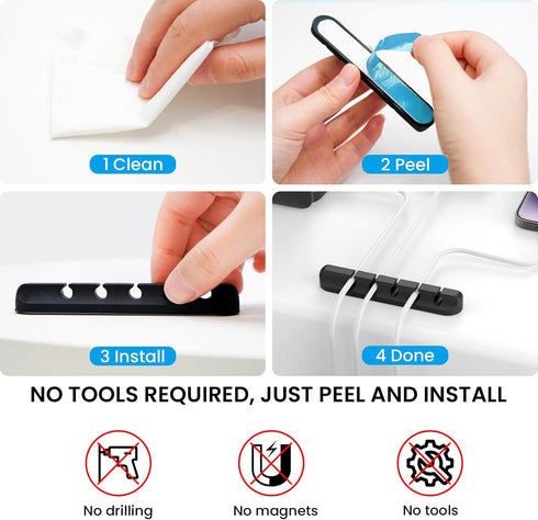 AhaStyle 3 Pack Cable Clips, Self-Adhesive Cord Holders for Desktop Organizing USB and Power Cords